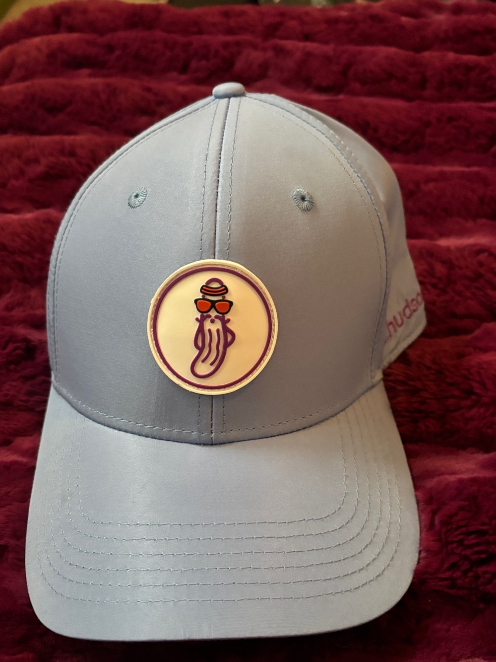Rock the hud D, Hudson Light Blue/lavender Baseball golf hat with pickle Patch
